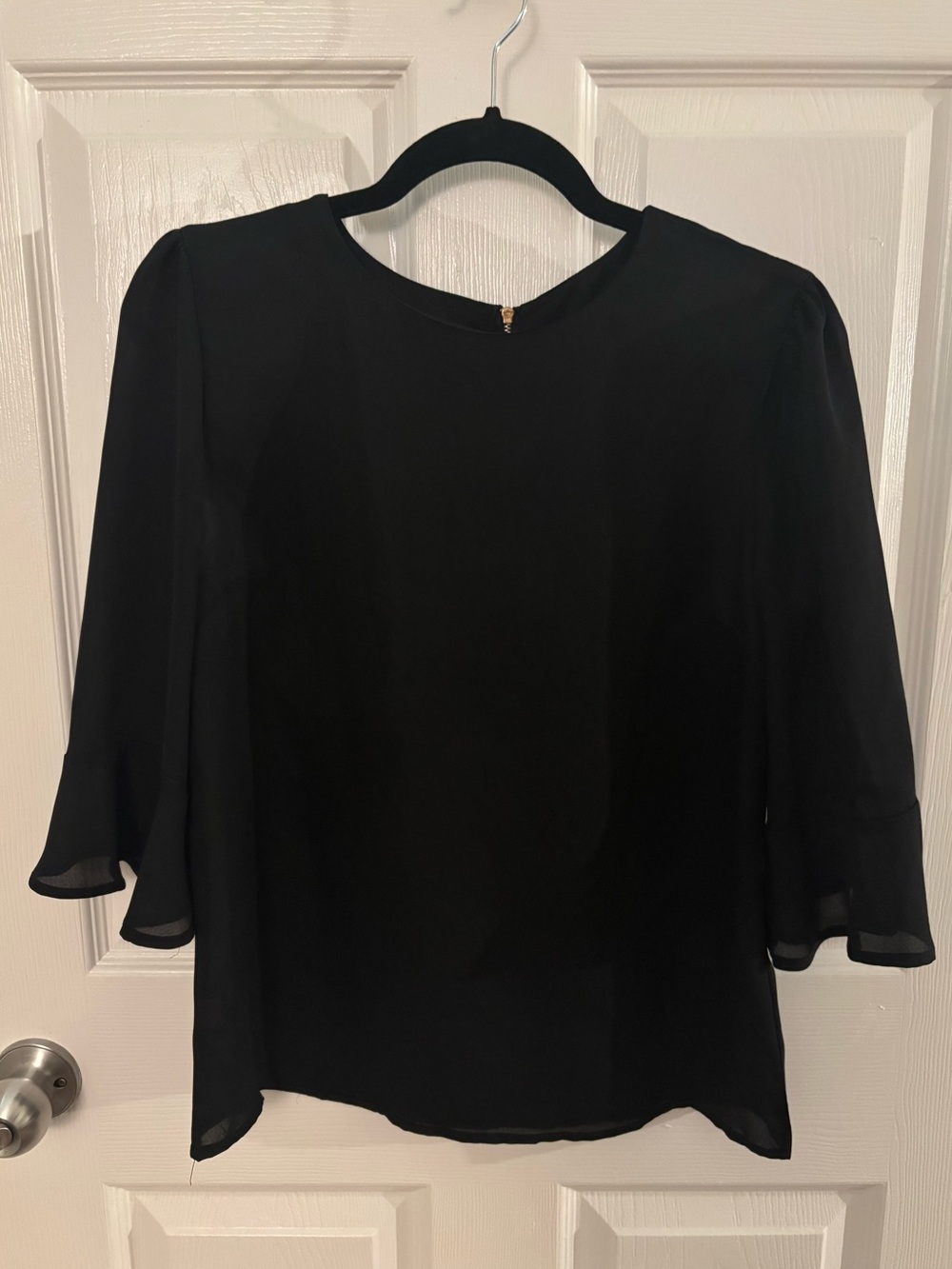 Black Womens Sheer Bell Sleeve Blouse